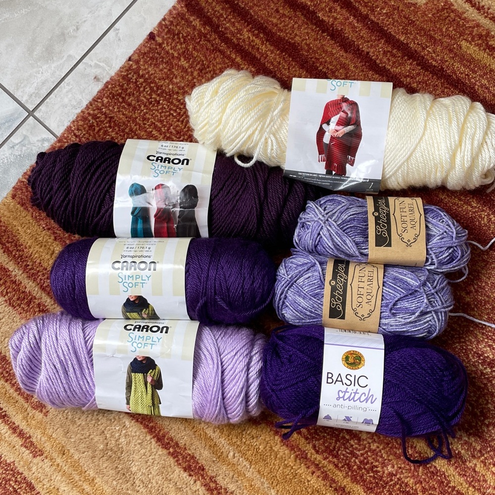 YARN DESTASH LOT Caron simply soft Lion Brand acrylic Scheepjes Soft Fun PURPLES